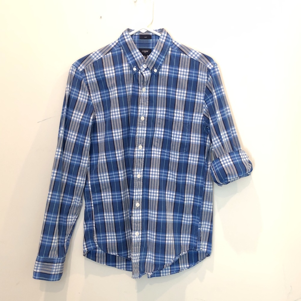 J. Crew Men's Medium Slim Blue Plaid Shirt
